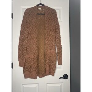 Betseys Boutique Shop Open Knit Crochet Open Front Cardigan Sweater Xl